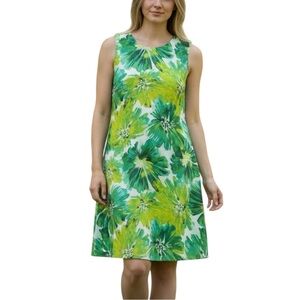 Calvin Klein Green & Yellow Floral Scoop Neck Dress